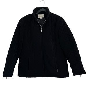 Worthington Quilted Black Coat Full Zip Zipper Pockets Size Womens X-large